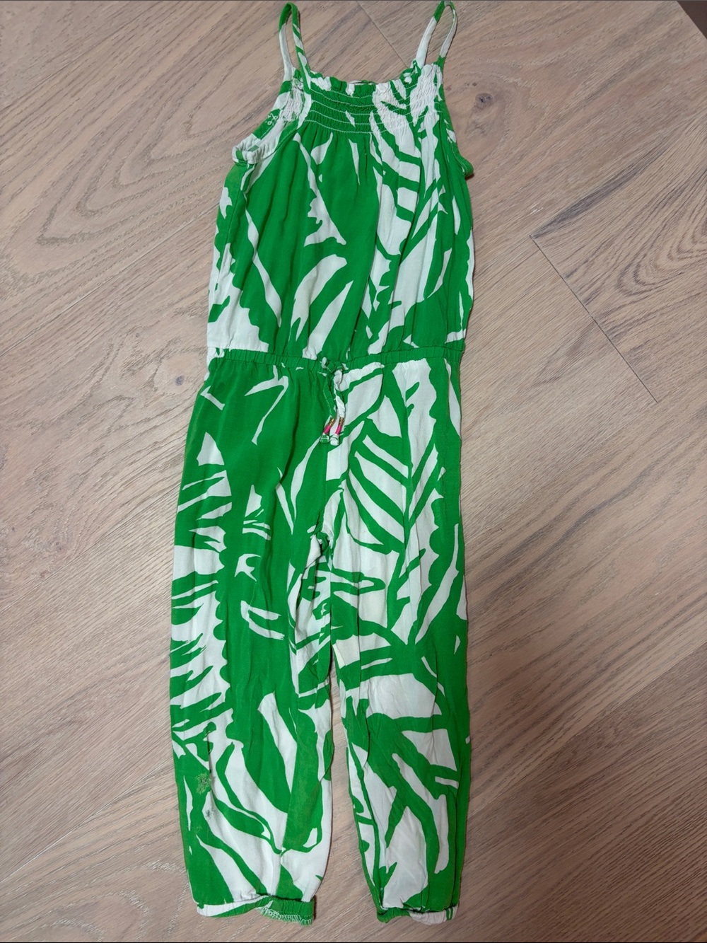 Lily Pulitzer Green & White Leaf-Print Girls Jumpsuit